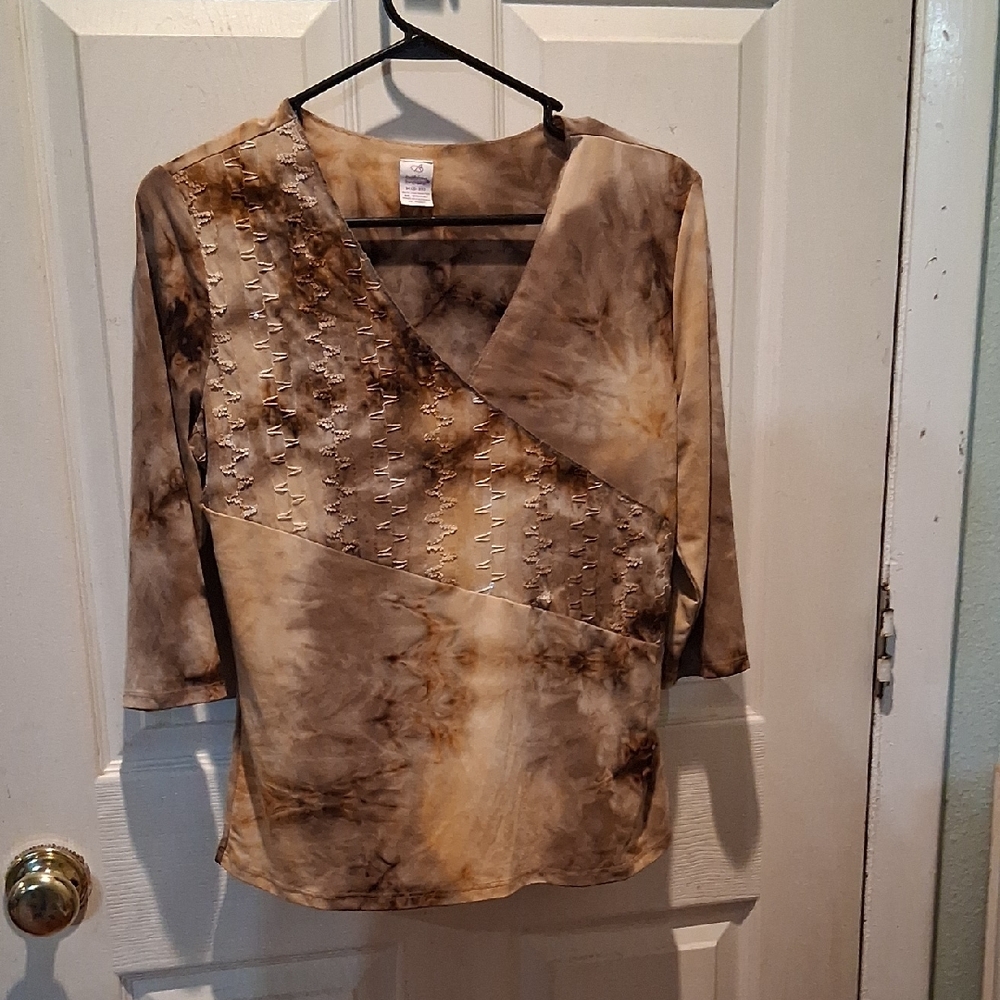 Bobbi Brown 3/4 Sleeve Tan Wrap Blouse